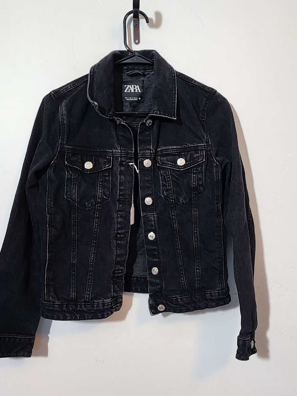 Zara Washed Black Denim Jacket with Silver Buttons